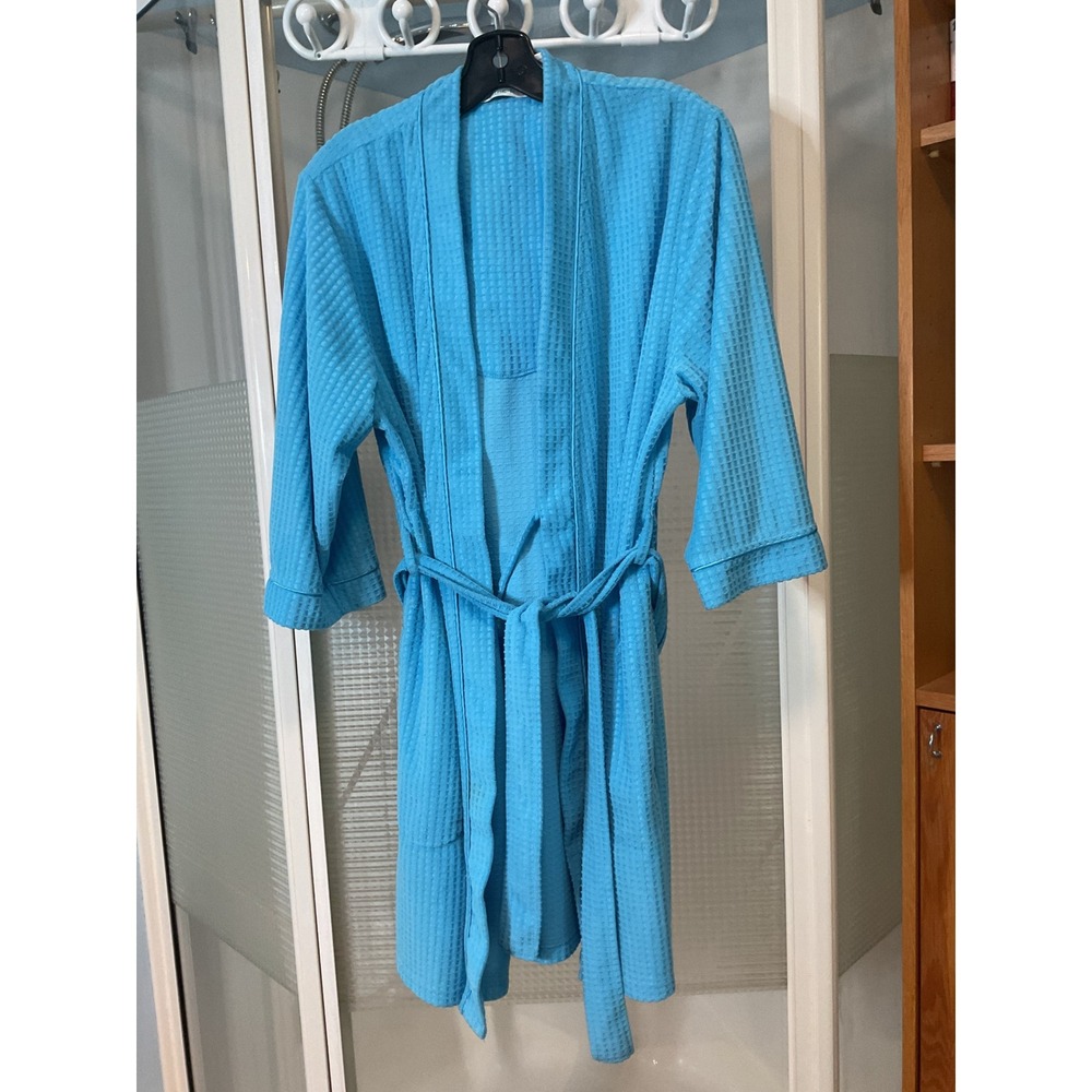 Jasmine Rose Robe Womens Large Blue Excellent Waffle Knit Tie Waist L/G